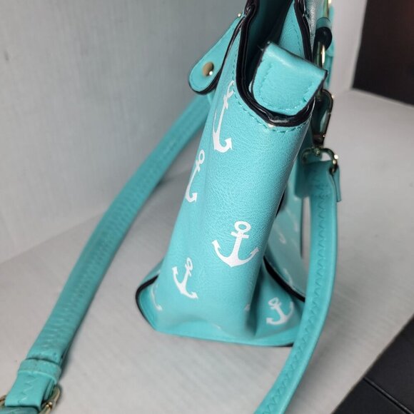 Turquoise Anchor Nautical Faux Leather Adjustable Crossbody Shoulder Handbag - Picture 9 of 11